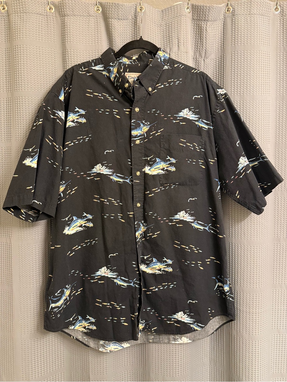 Men's Bimini Bay Outfitters Short-Sleeve Button-Up Shirt w/ Blue Marlin Print